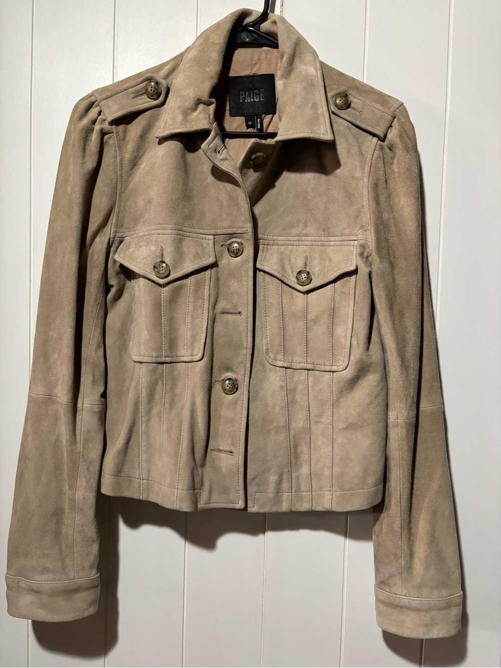 PAIGE Beige Suede Utility Jacket